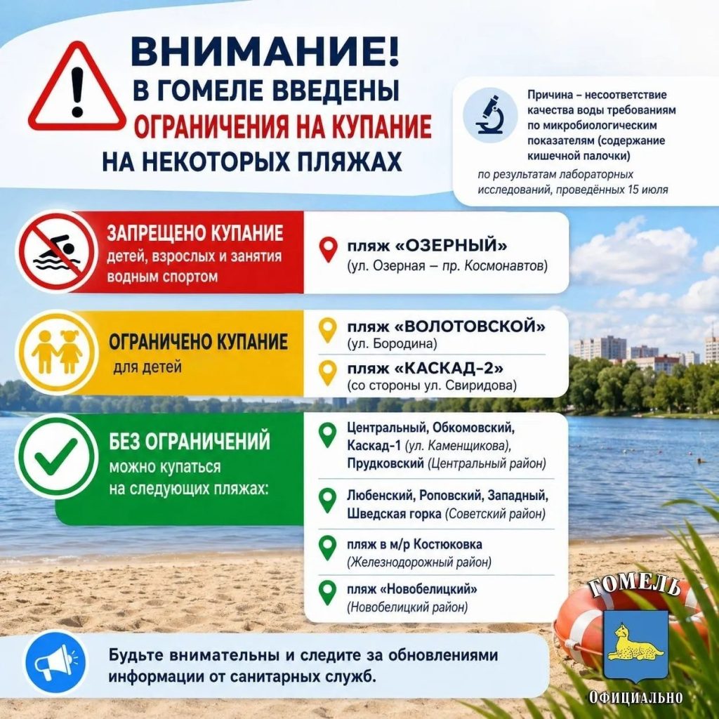 В Гомеле введены ограничения на купание на некоторых пляжах